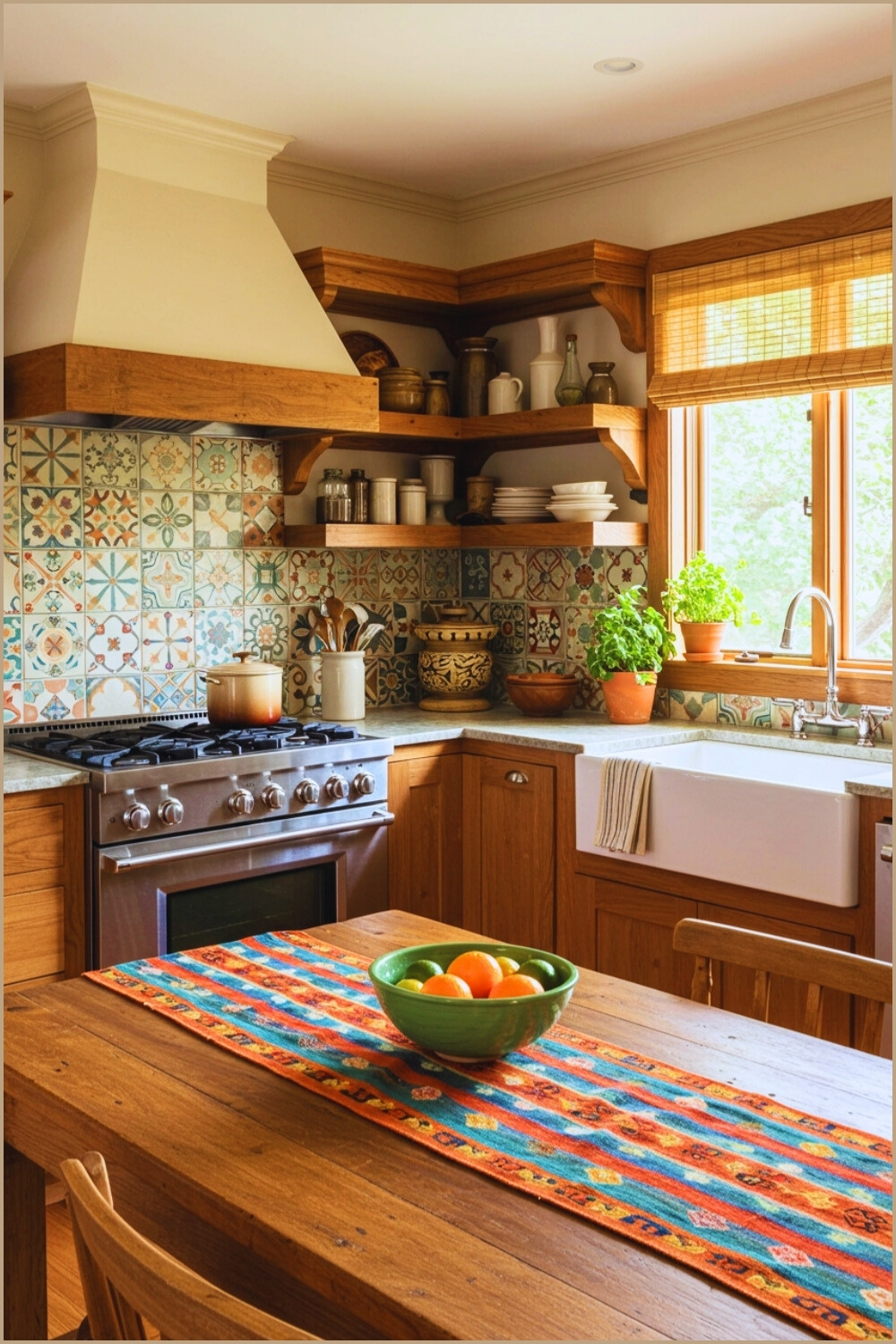Warm Boho Rustic Kitchen Natural Wood Cabinets