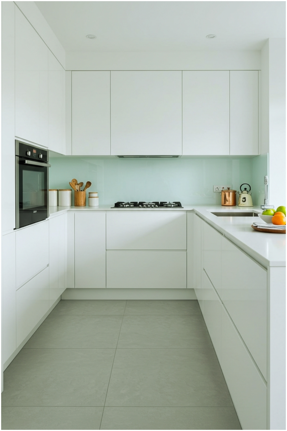 White L Shaped Kitchen With Short Peninsula