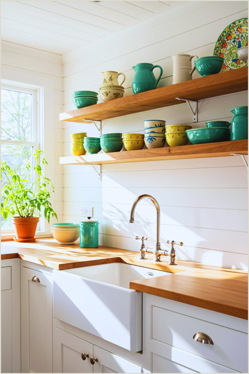 White Shiplap Kitchen Wood Countertops