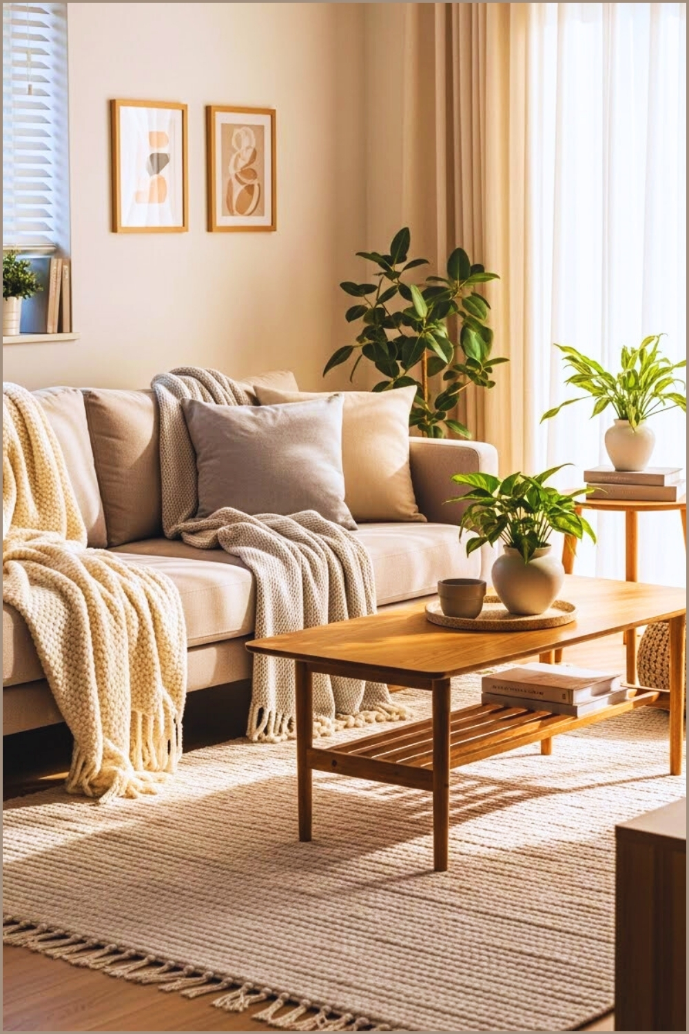 A Cozy Modern Living Room With Wooden Coffee Table