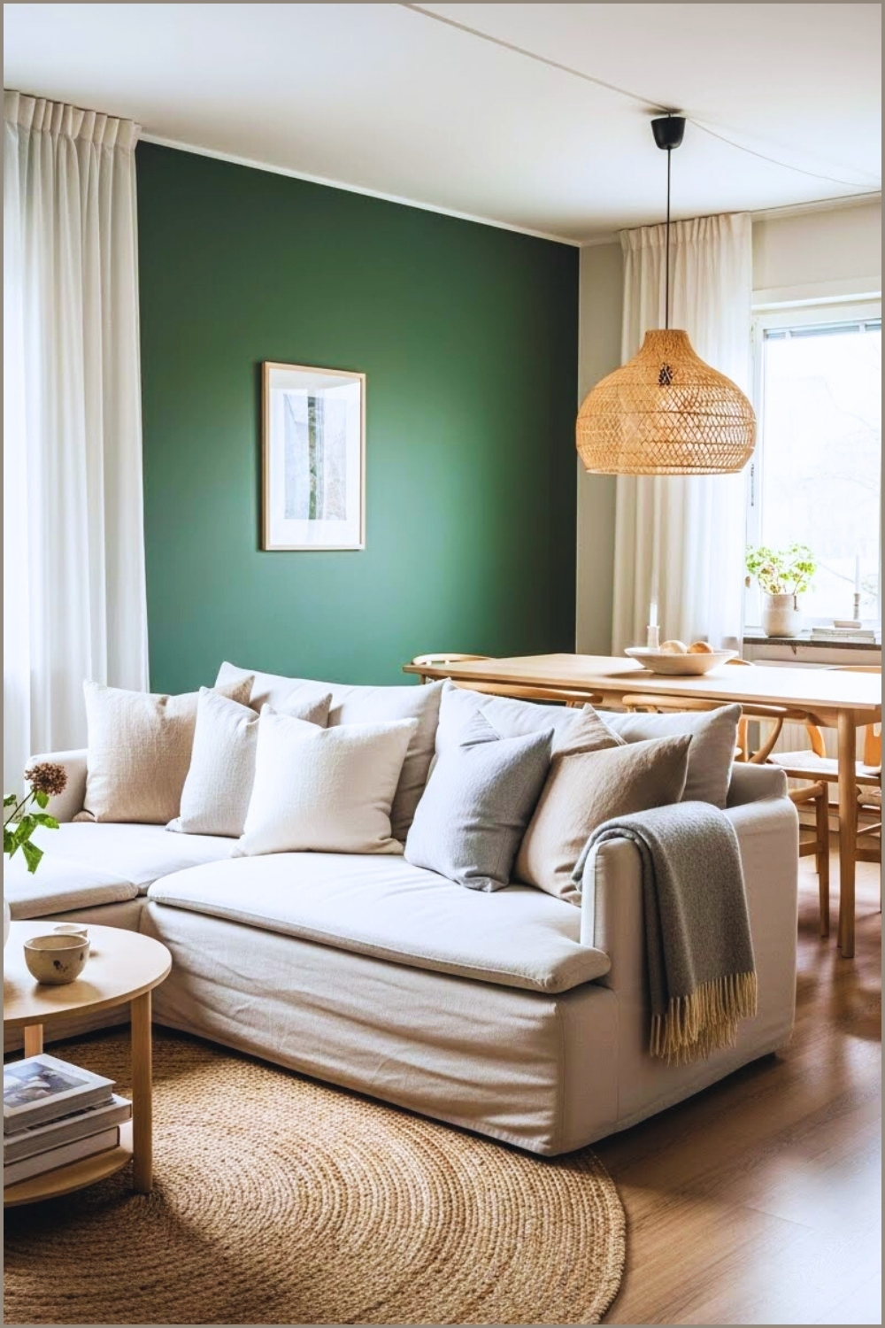 A Cozy Scandinavian Living Room With A Deep Green