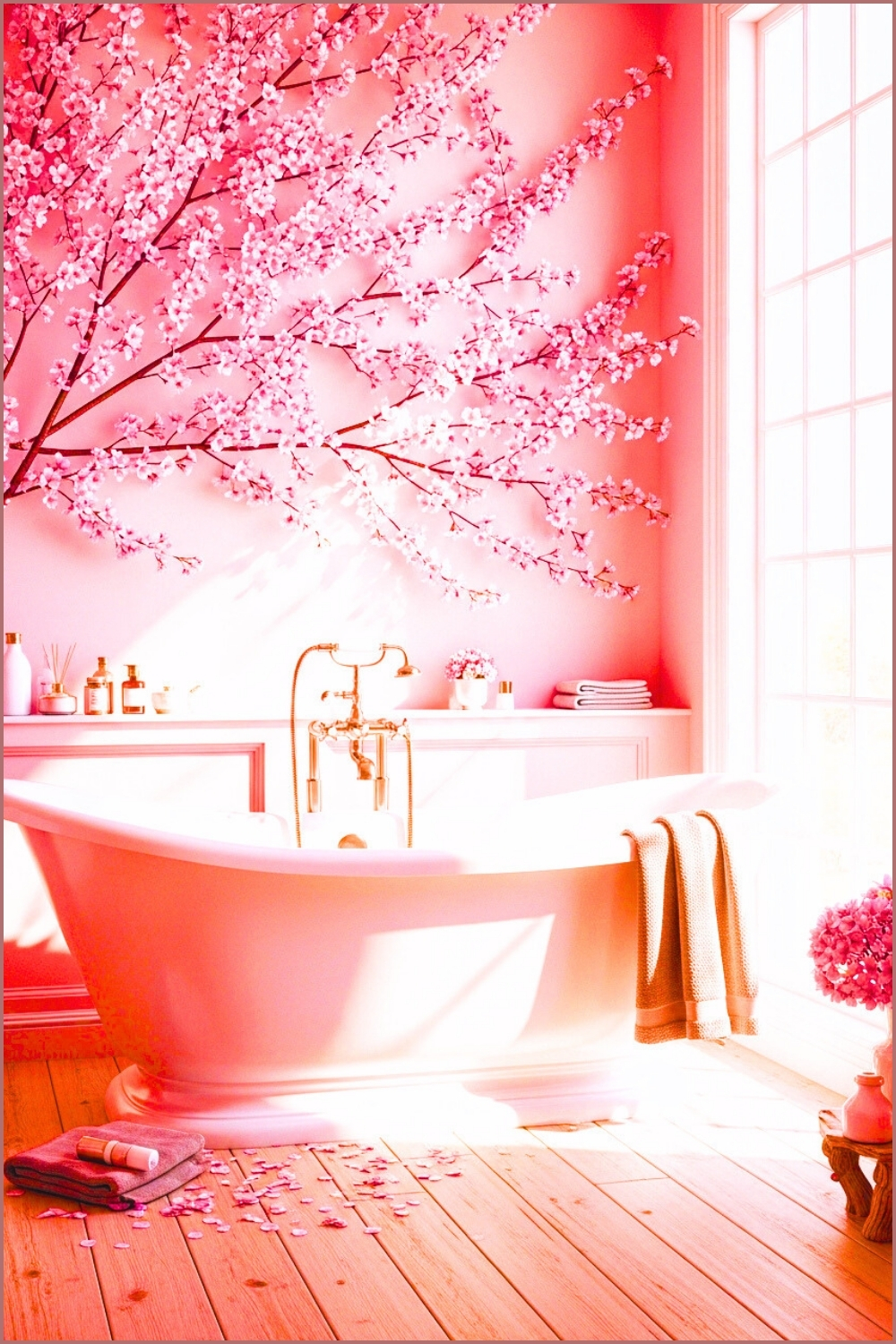 A Dreamy Romantic Bathroom With A Freestanding White Bathtub