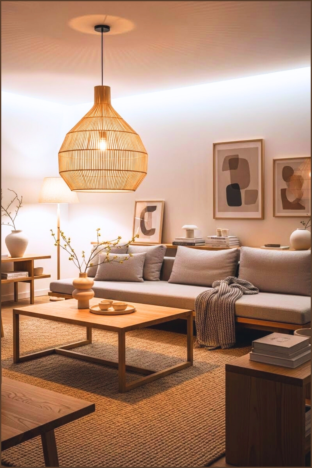 A Japandi-inspired Living Room With Neutral Sofa