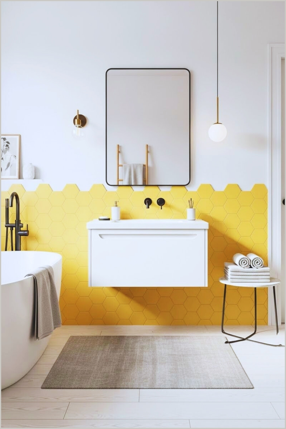 A Sleek Minimalist Bathroom Where Warm Yellow