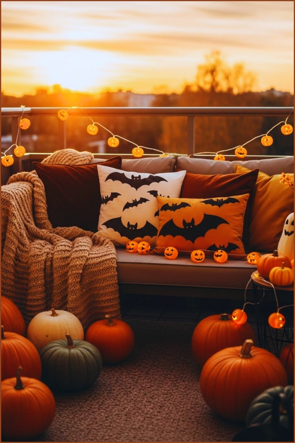A Stylish Halloween Balcony Setup With Bat Themed