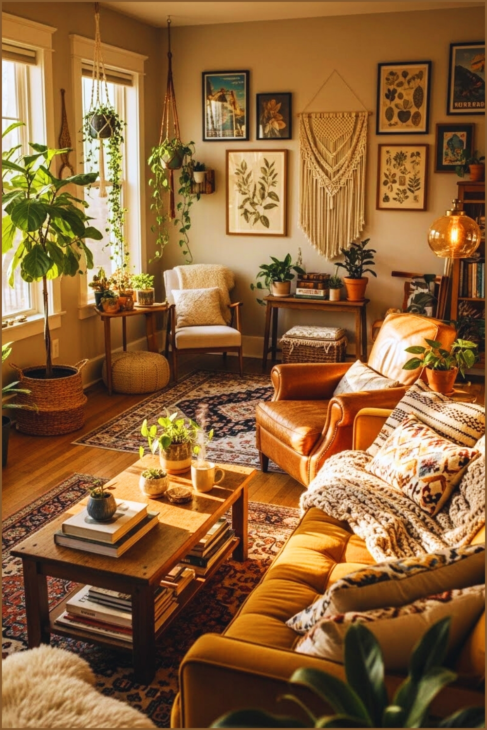 A Sun-filled Eclectic Living Room With Layered Rugs