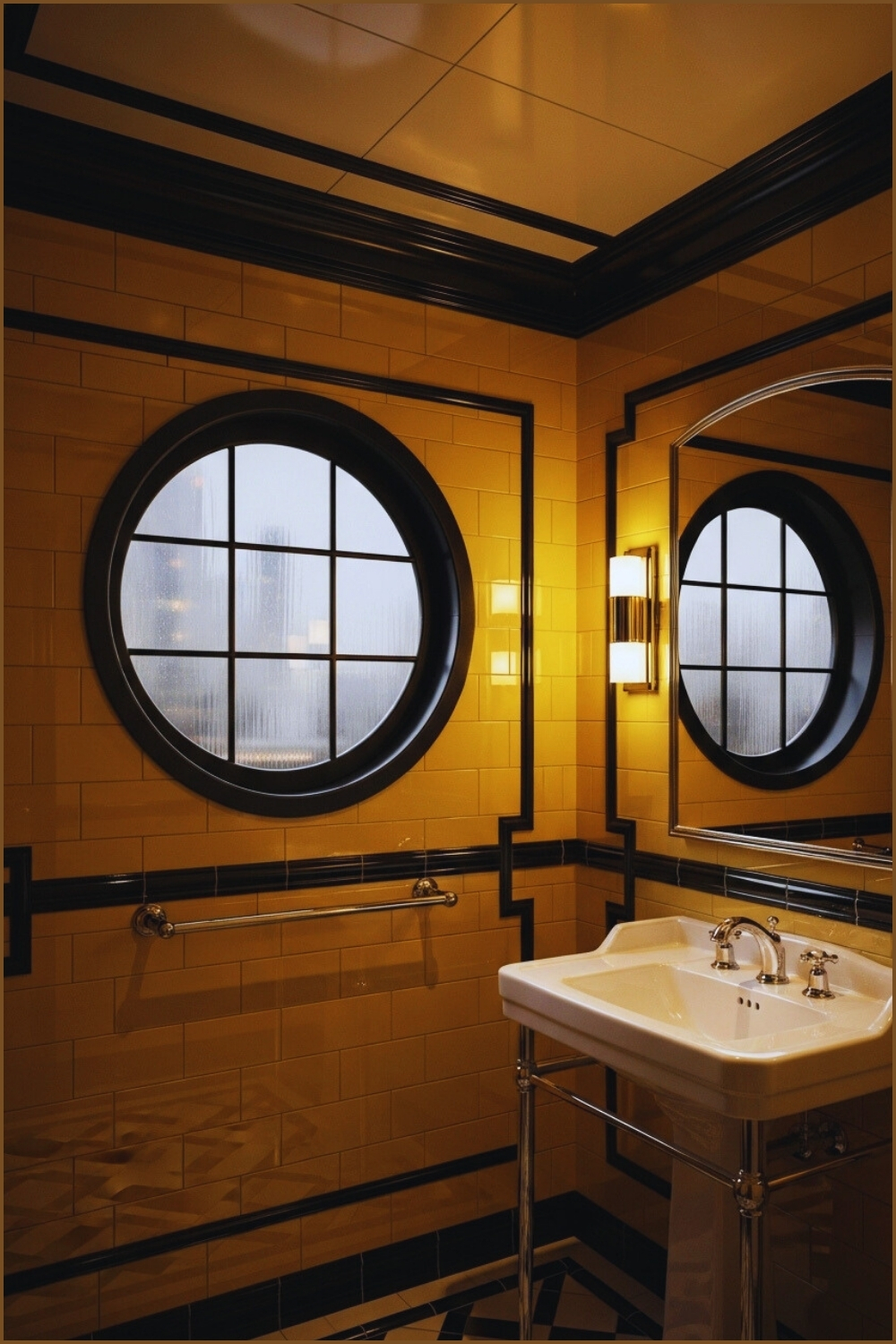 Art Deco Luxury Bathroom With Bold Yellow Glossy Tiles