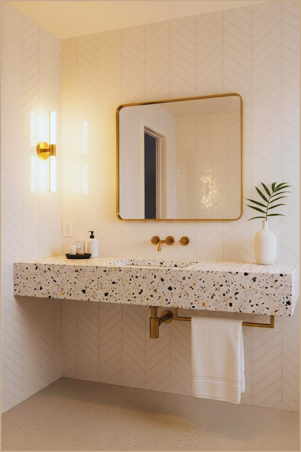 Art-deco Inspired Bathroom With Glossy White Skinny Chevron Tiles