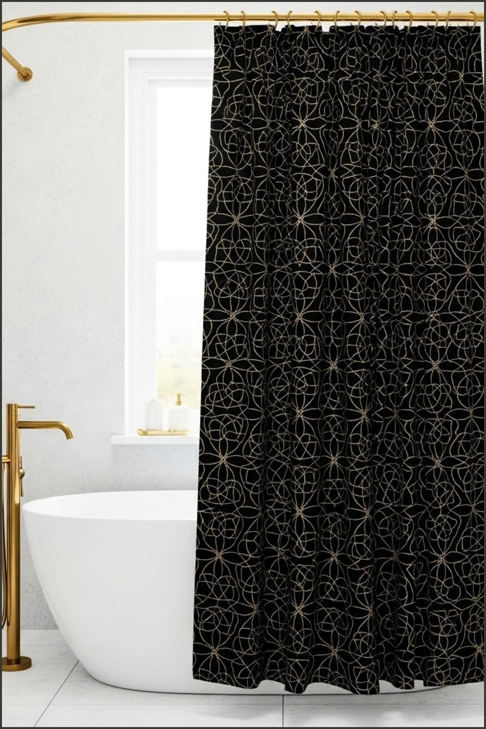Black And Gold Luxury Bathroom, Black Shower Curtain