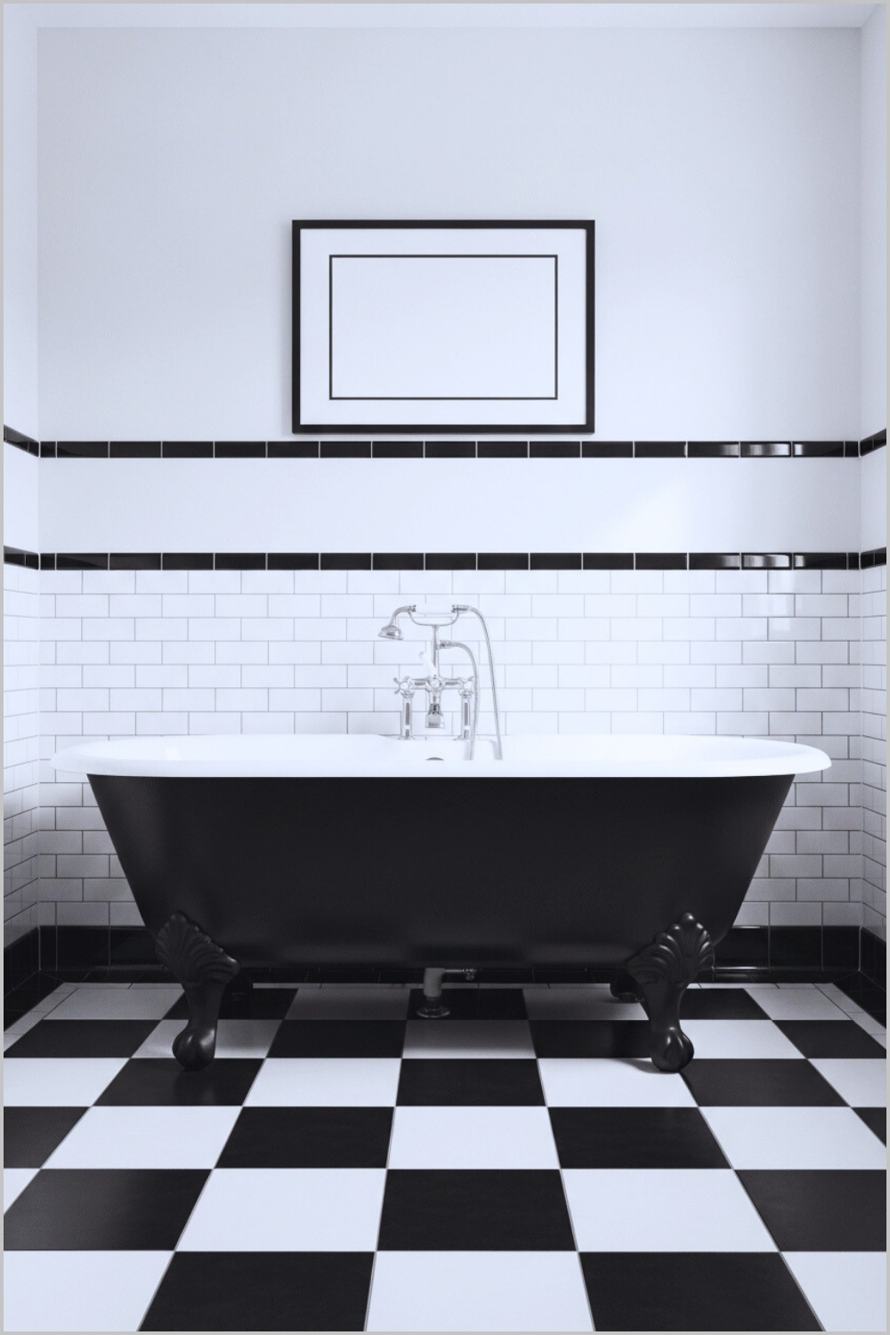 Black And White Checkered Floor Bathroom, Classic Clawfoot Tub