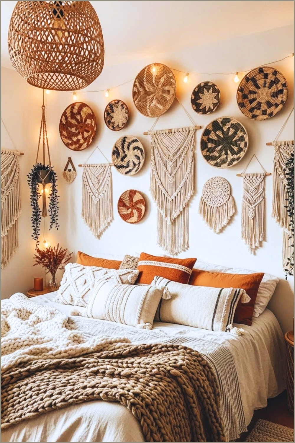 Bohemian Bedroom Gallery Wall With Woven Baskets (1)