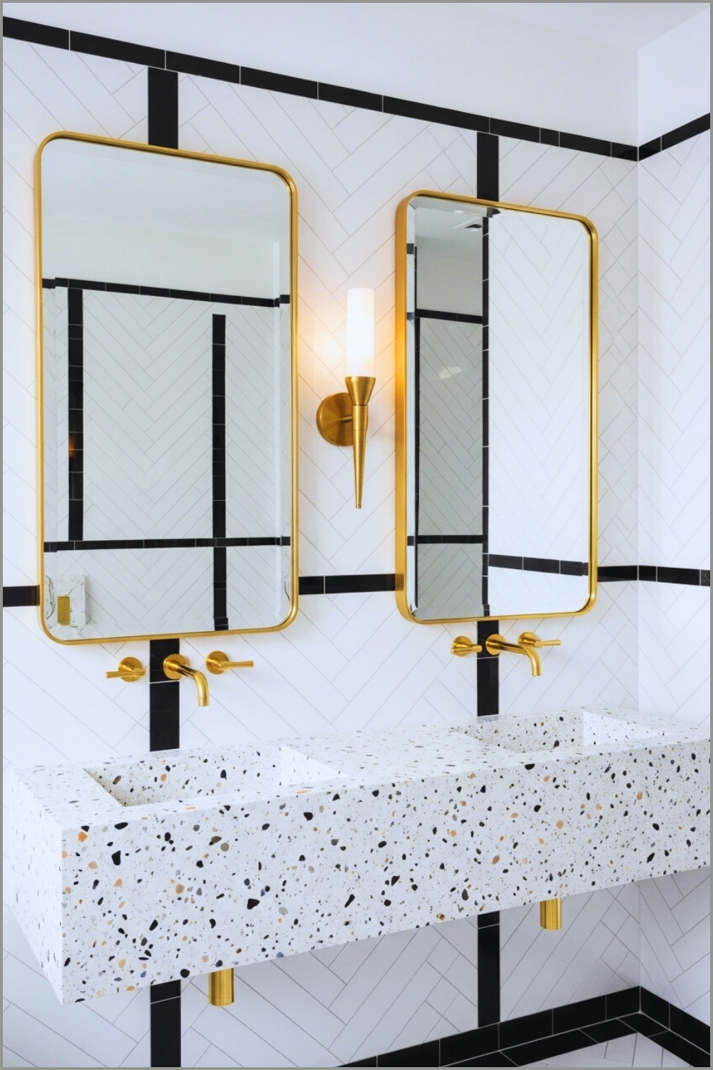 Bold Art Deco Bathroom Interior, Dual Rectangular Mirrors