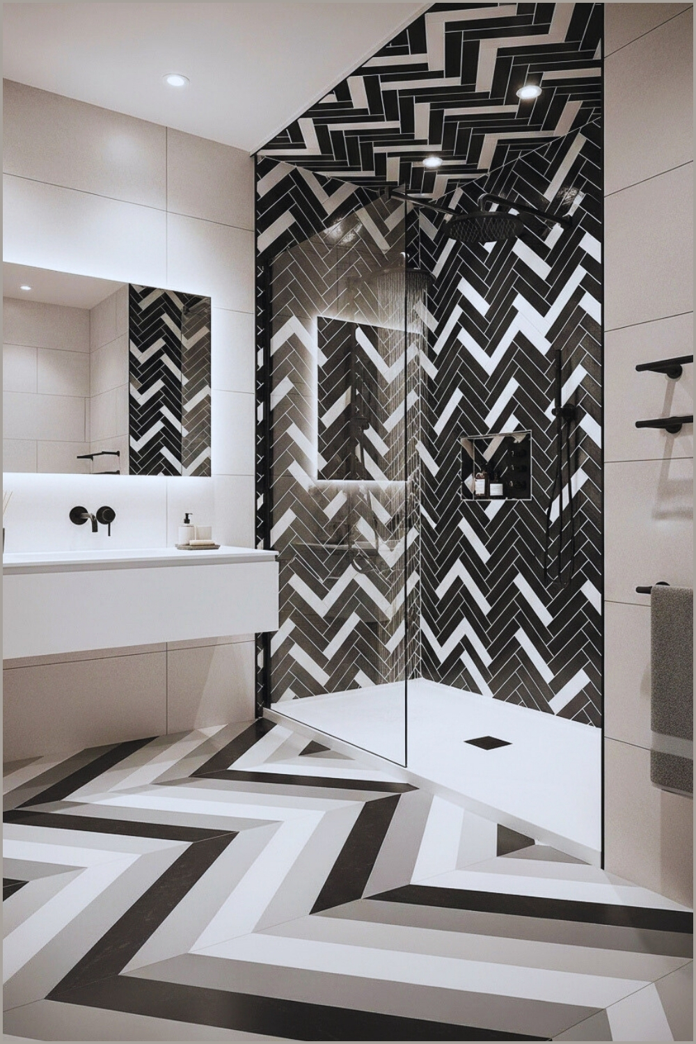 Bold Bathroom Design Features Dramatic Black And White