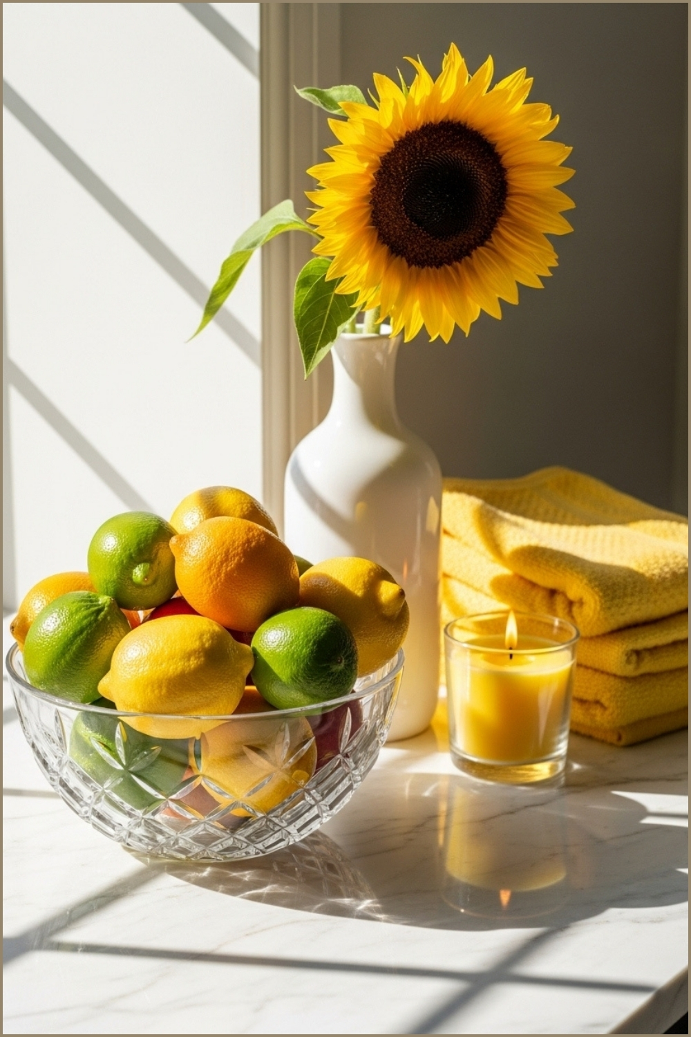 Bright Cheerful Countertop Scene With A Clear Glass