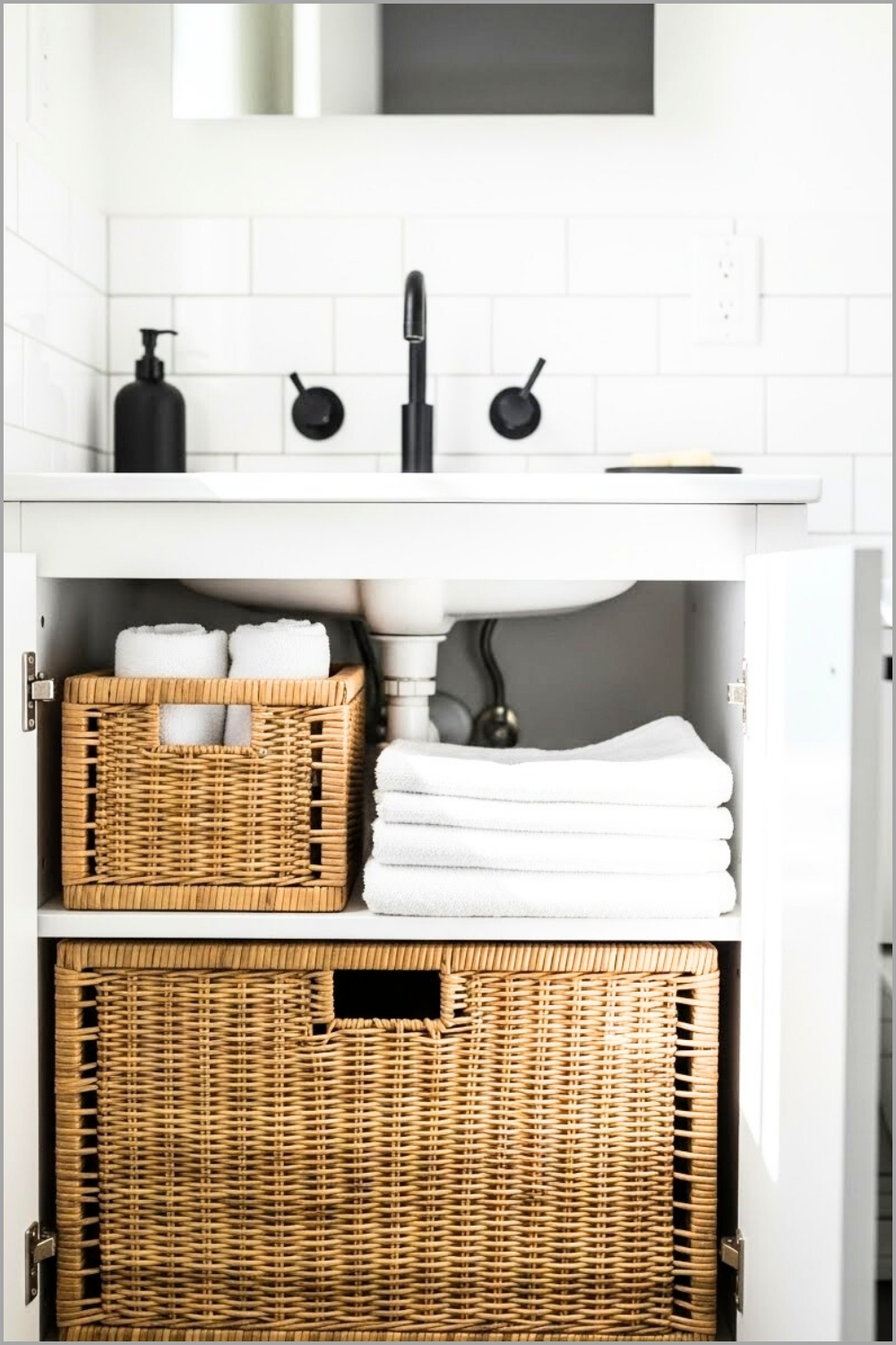 Bright Clean Bathroom With Open Under-sink Storage