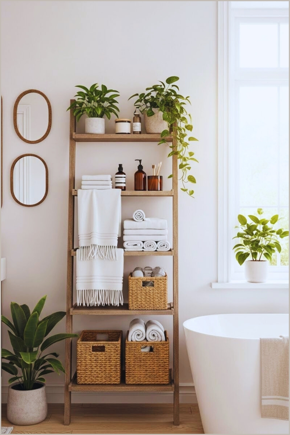 Bright Cozy Farmhouse Bathroom With Rustic Wooden