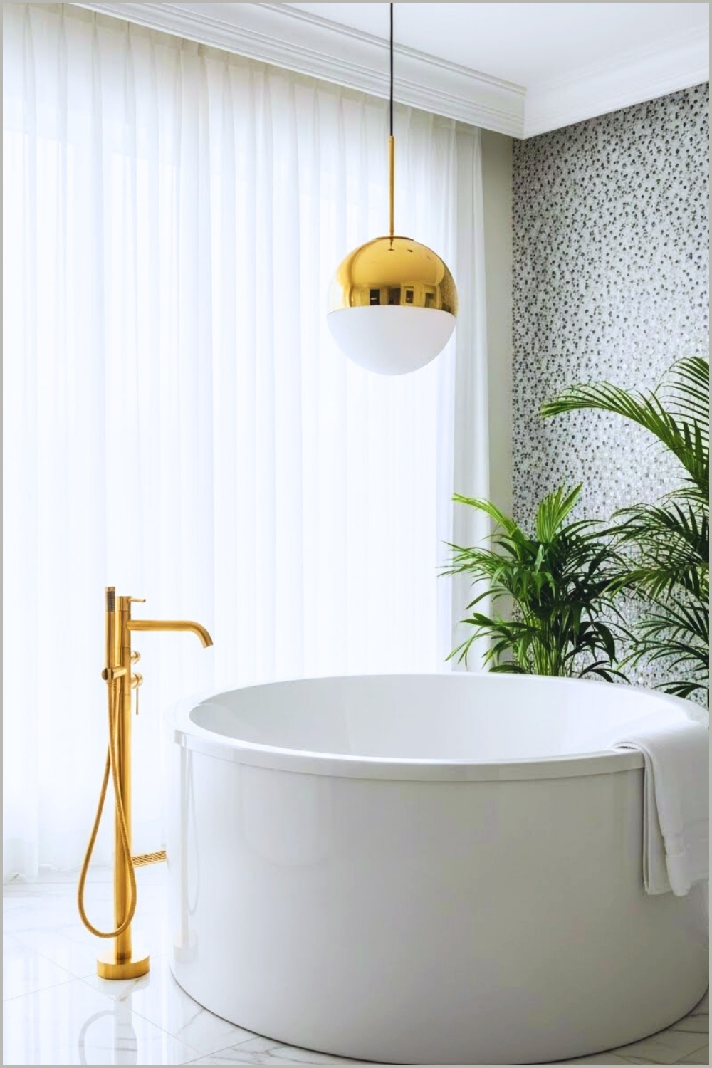 Bright Luxury Spa Bathroom Featuring A Large Round