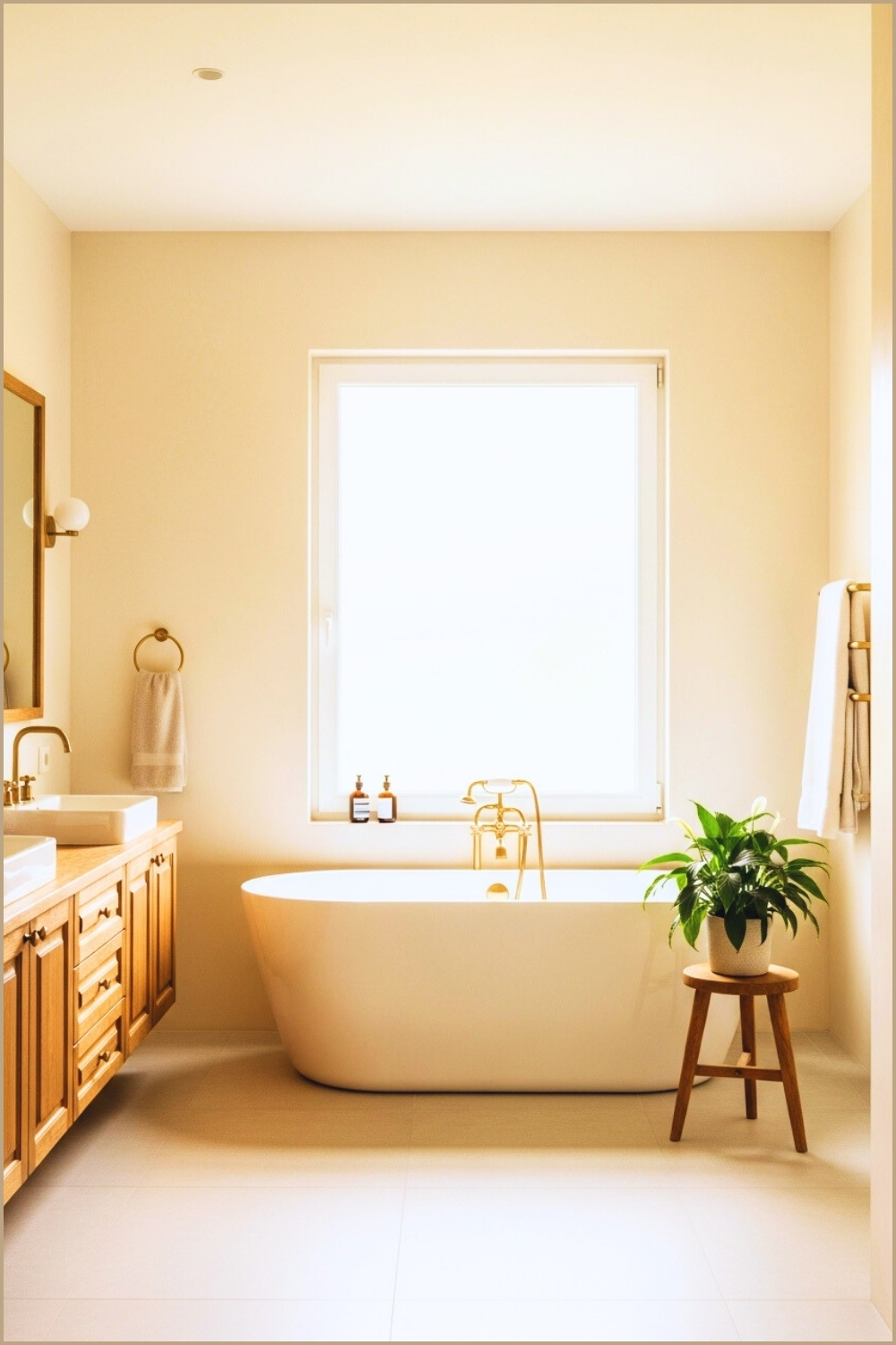 Bright Mediterranean Bathroom With Large Rectangular Window