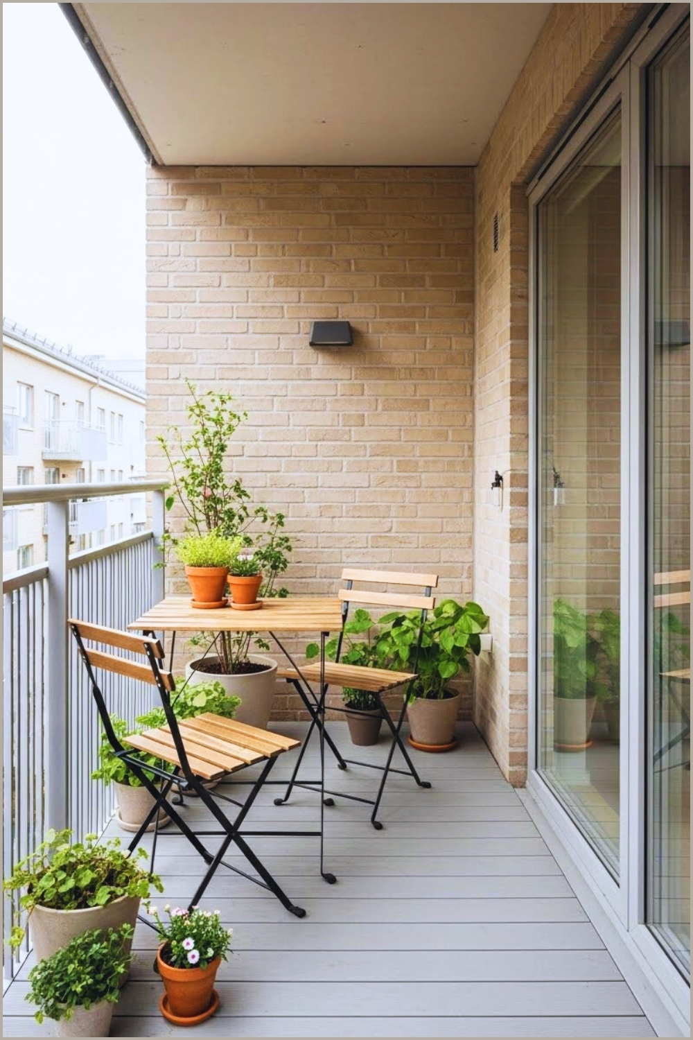 Bright Minimalist Apartment Balcony With Light Wooden