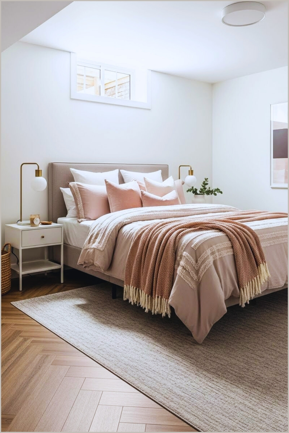 Bright Modern Basement Bedroom Highlighting Stylish Flooring