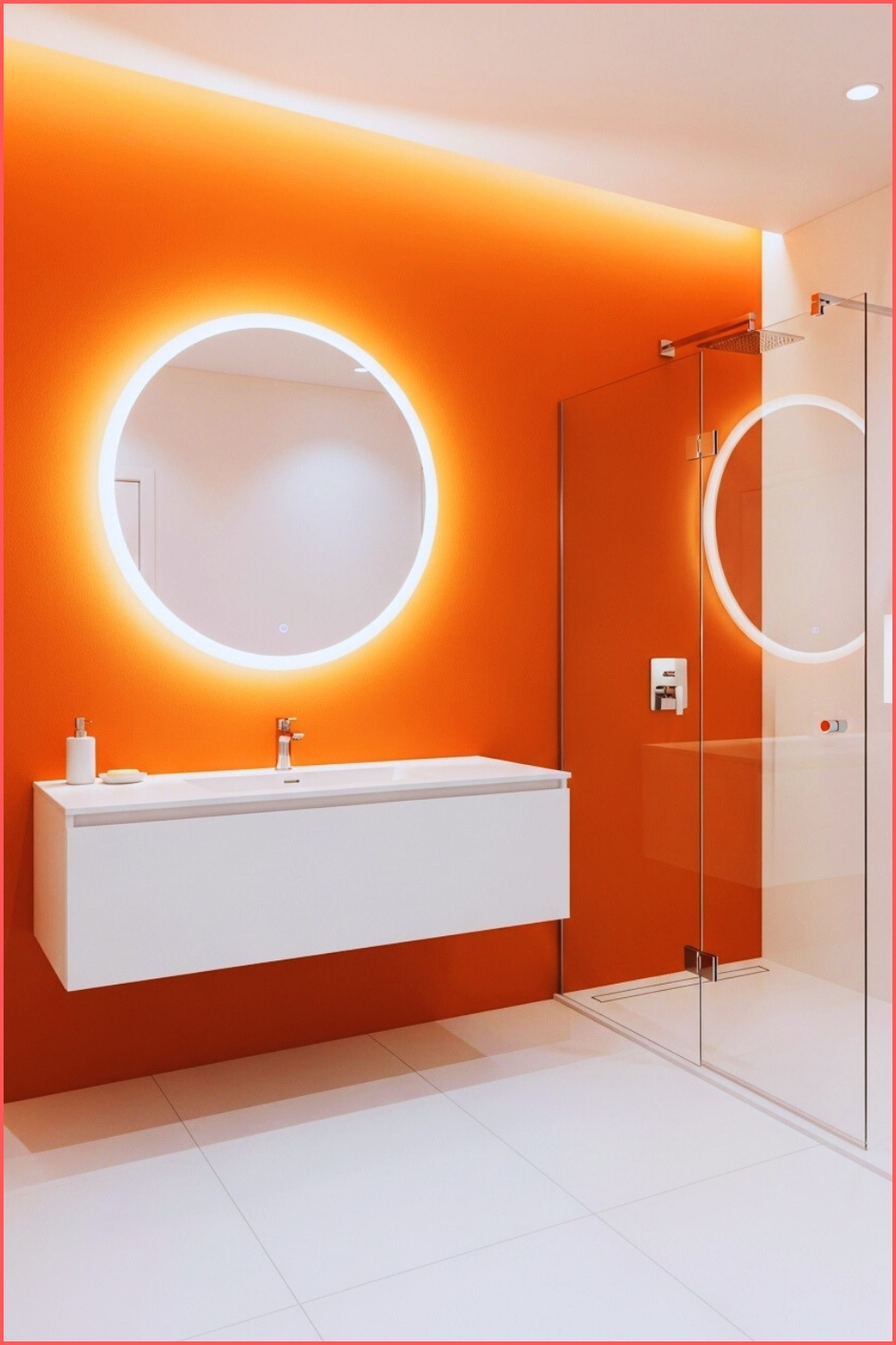 Bright Modern Bathroom, Vivid Orange Feature Wall