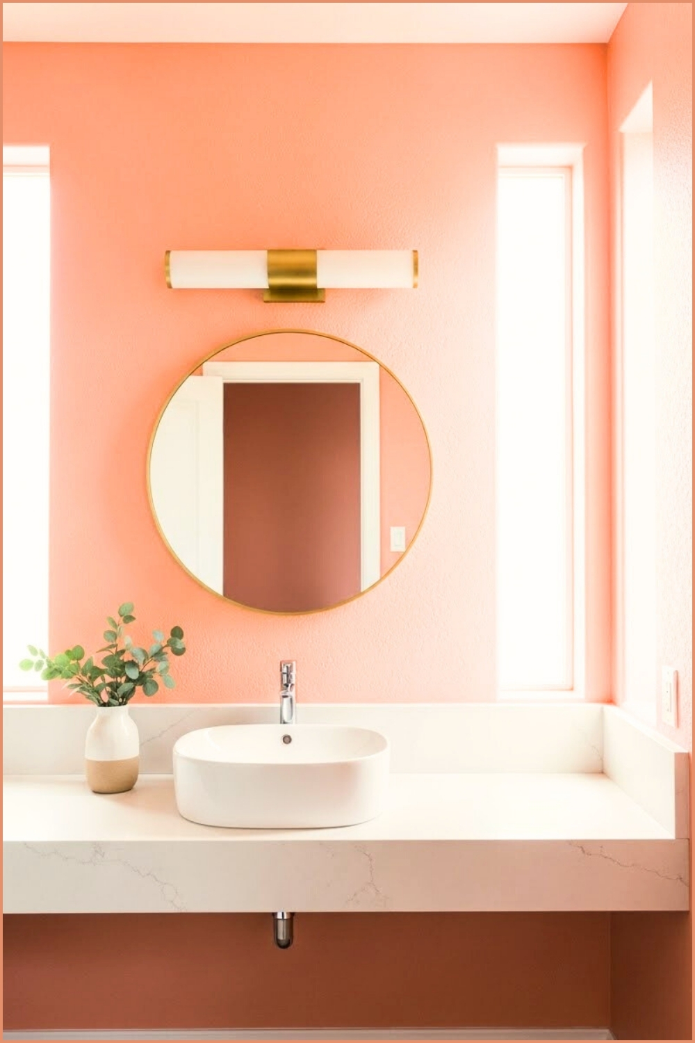Bright Modern Bathroom With Coral Peach Walls