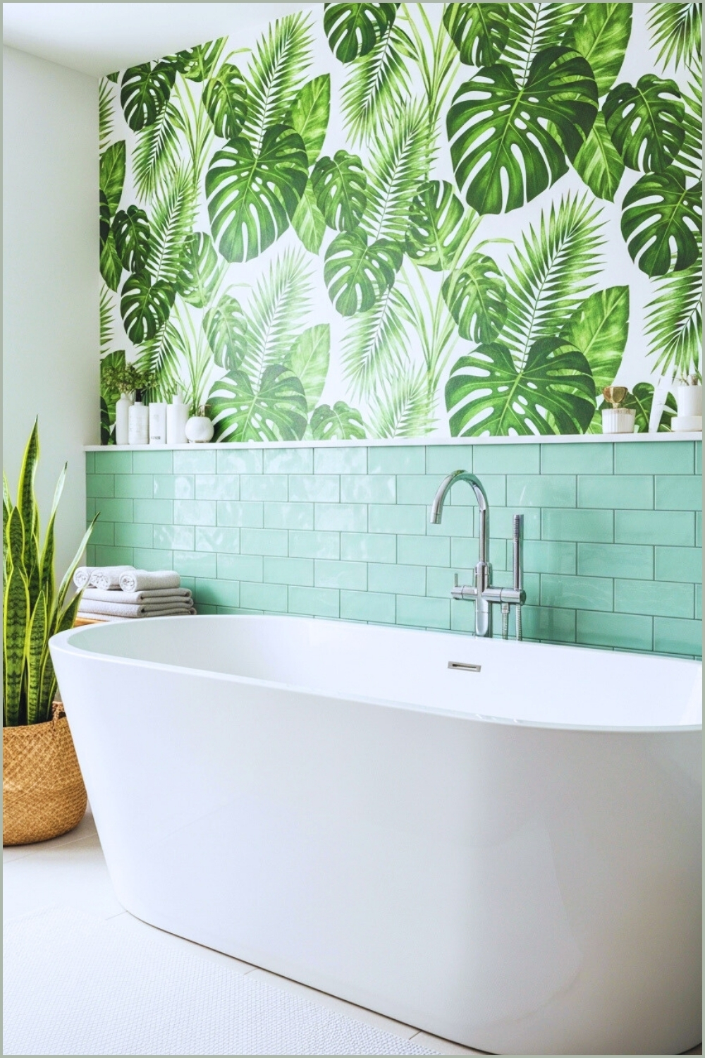 Bright Modern Bathroom With Large White Freestanding