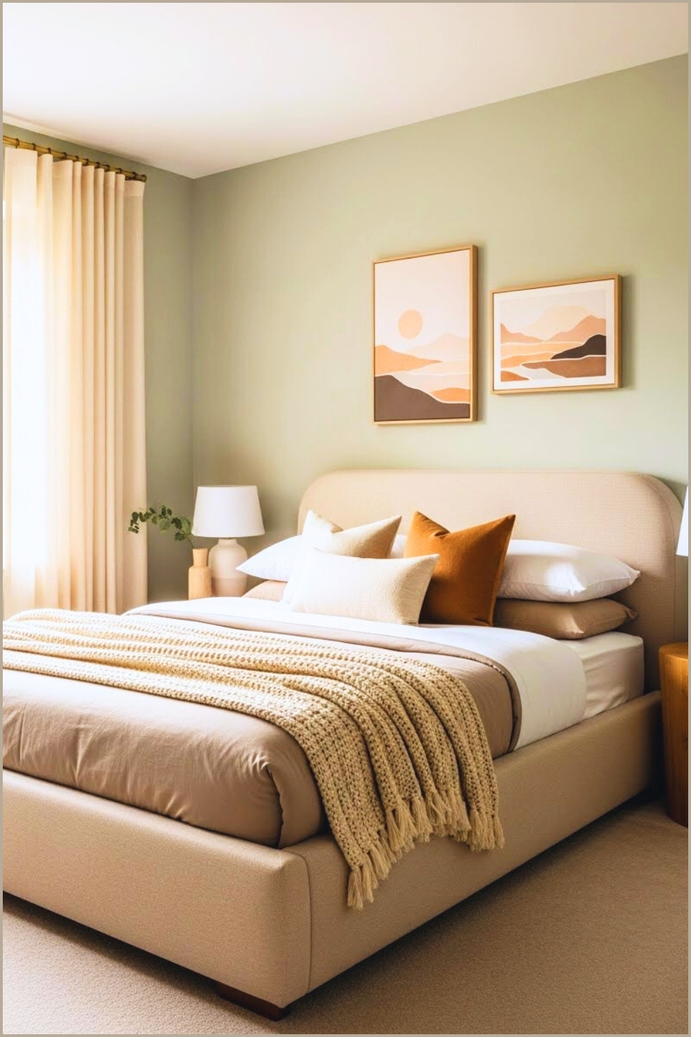 Bright Modern Bedroom Interior Upholstered Beige Platform