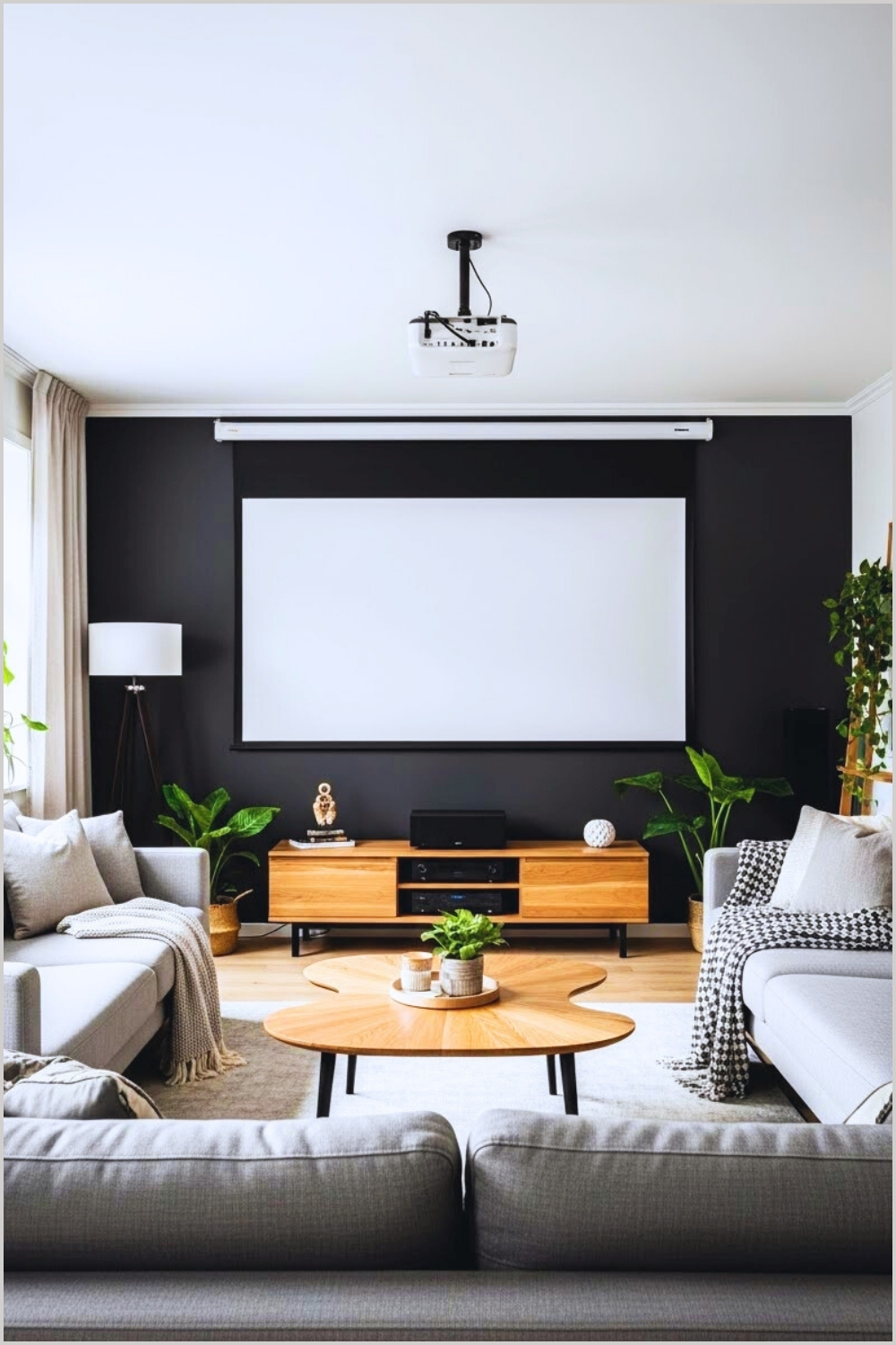 Bright Modern Living Room Home Theater Large White Pull Down