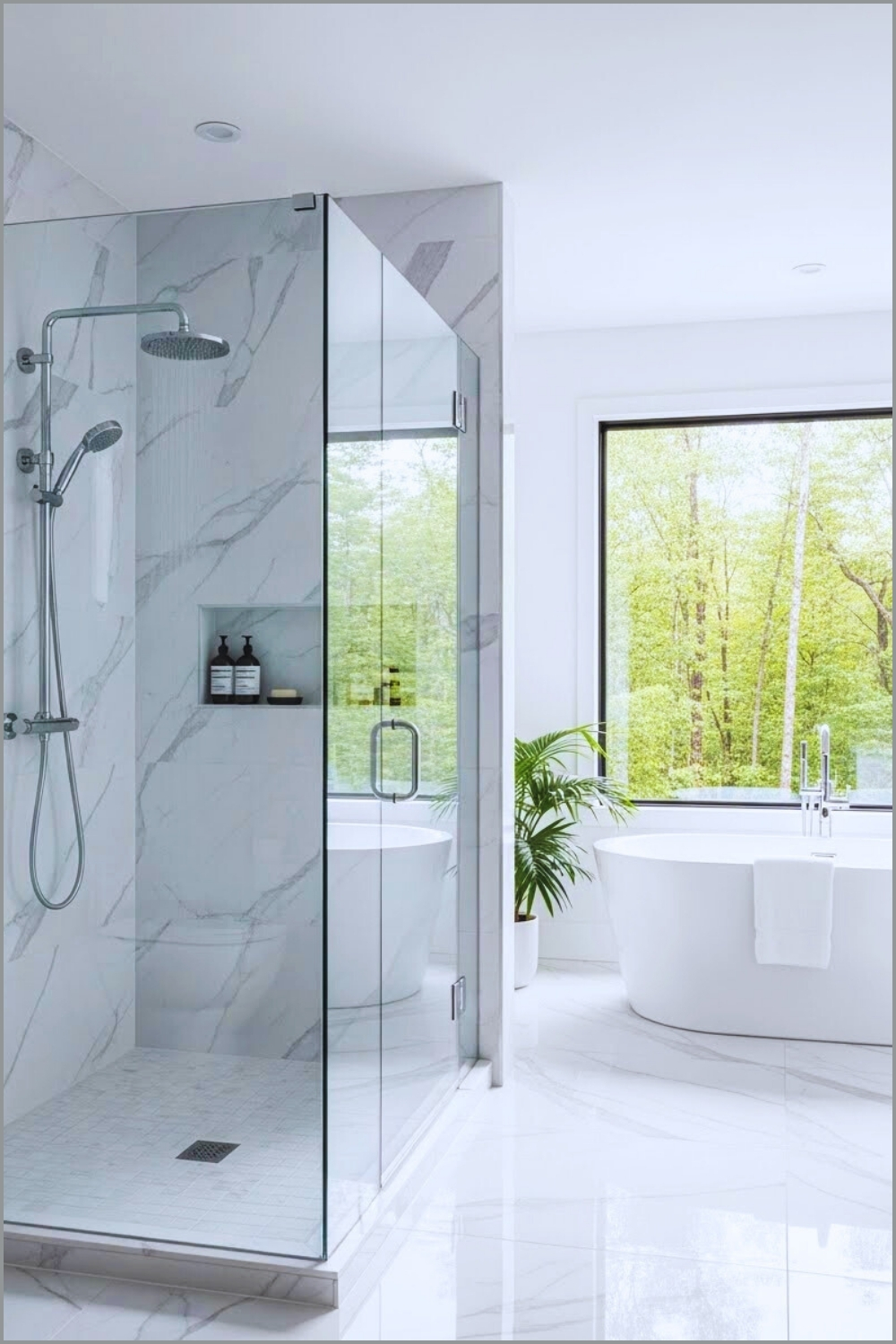 Bright Modern Luxury Bathroom Clad In White Marble