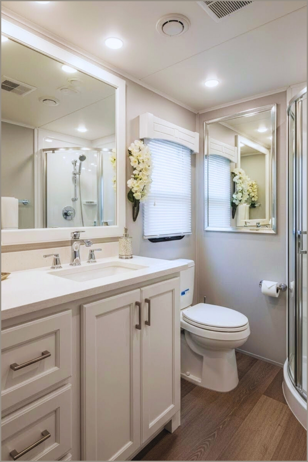 Bright Modern Rv Bathroom With White Shaker Style Cabinets