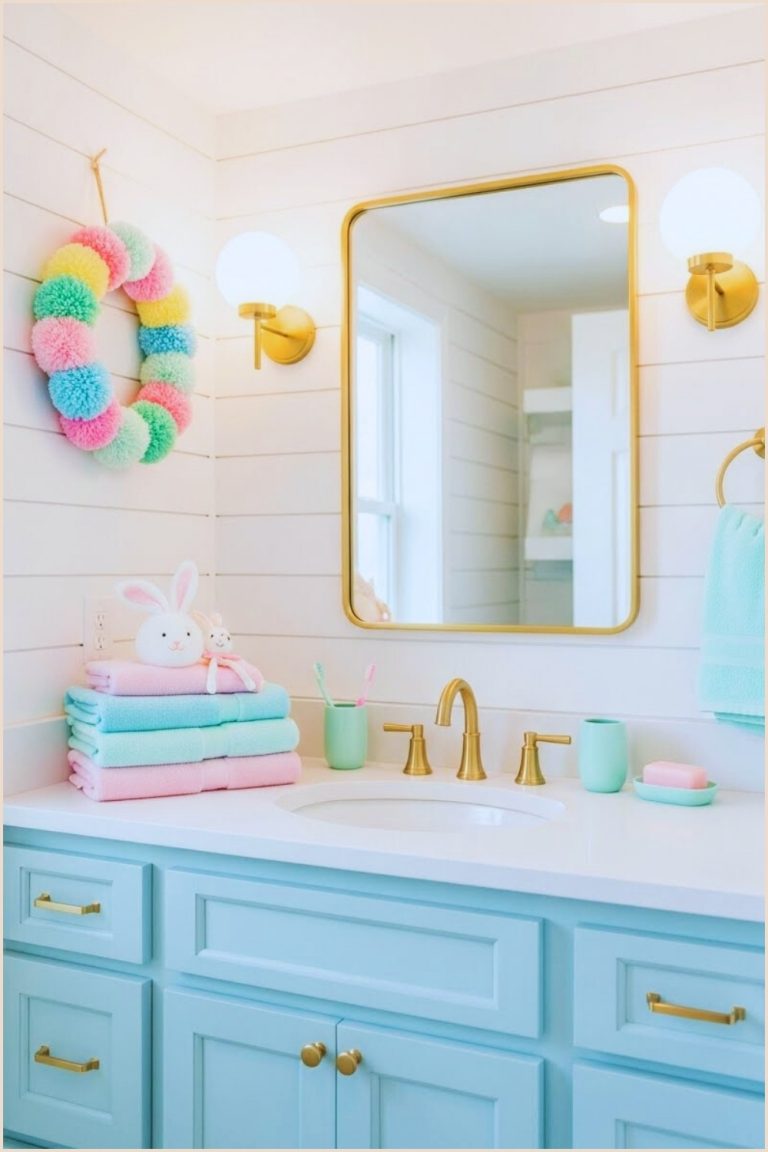Bright Pastel Easter Bathroom Decor, Light Blue Vanity