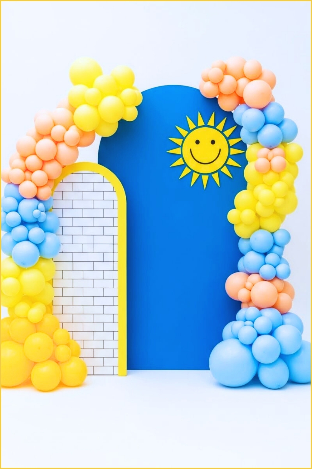 Bright Spring Baby Shower Backdrop With Bold Blue Arch Panel