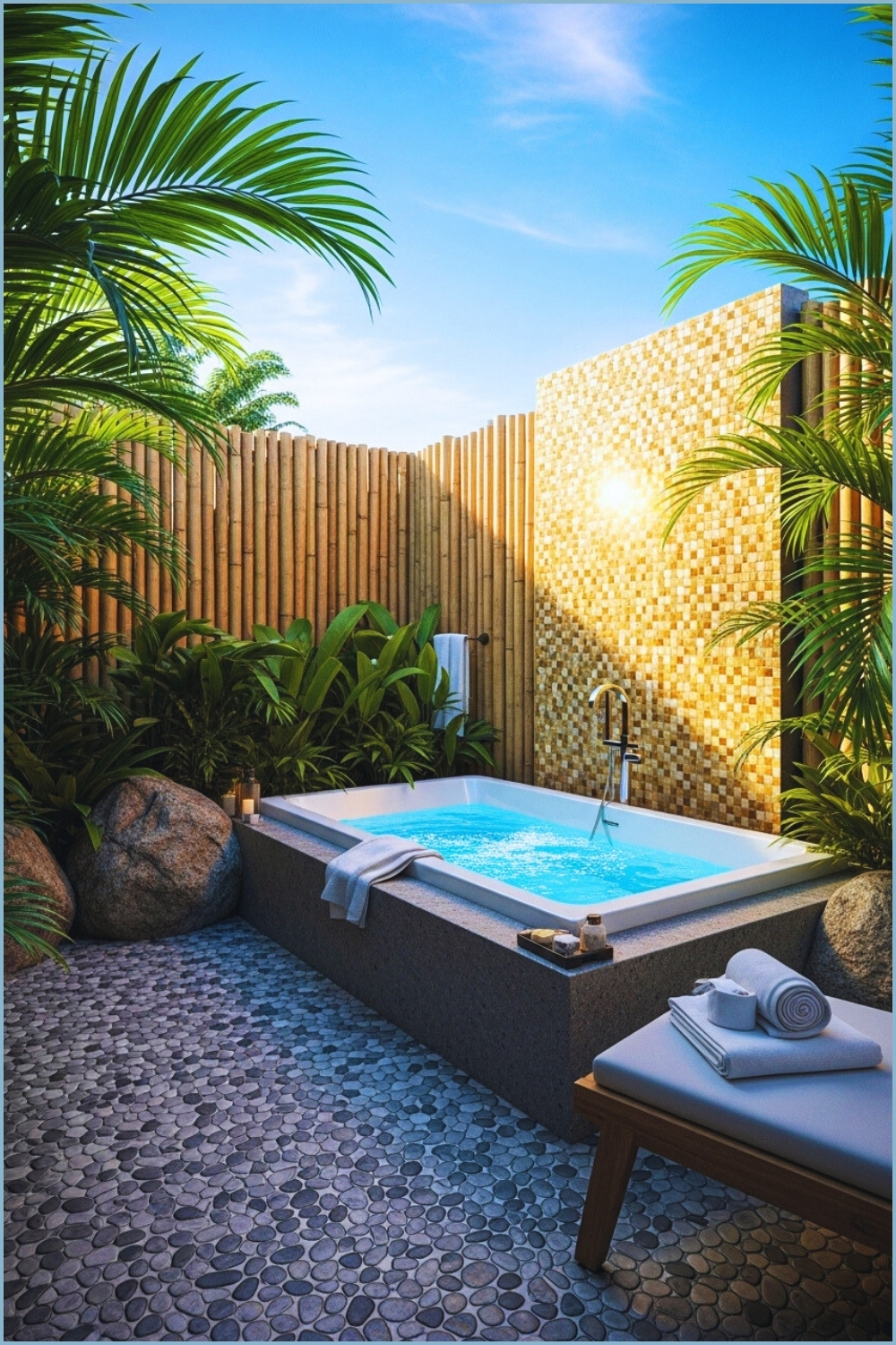 Bright Tropical Outdoor Bathroom With A Modern