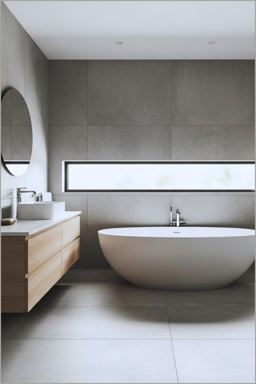 Calm Grey Minimalist Bathroom, Large Concrete-look Tiles