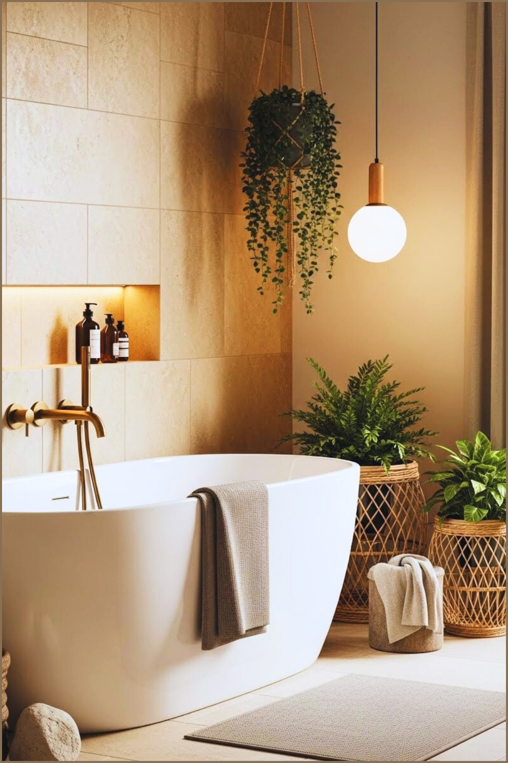 Calm Spa Inspired Bathroom With A Large Modern