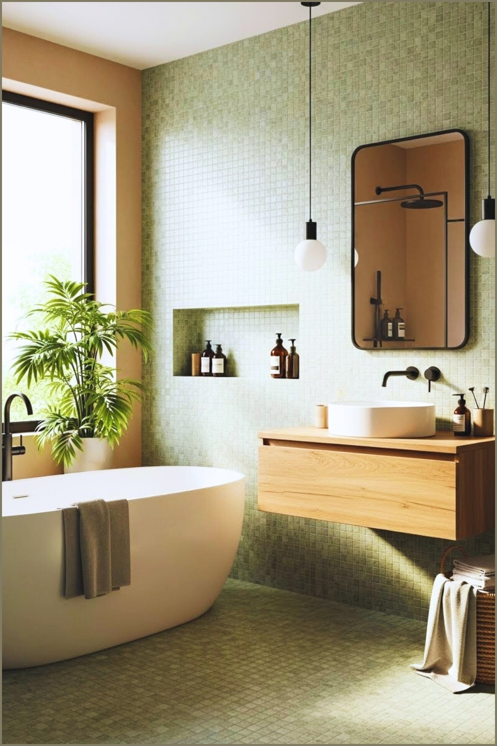 Calming Spa Style Bathroom With Soft Green