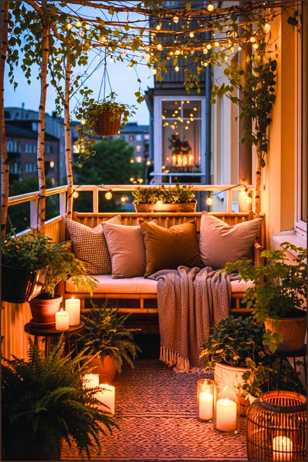 Charming Narrow Balcony Decorated With Birch Branches