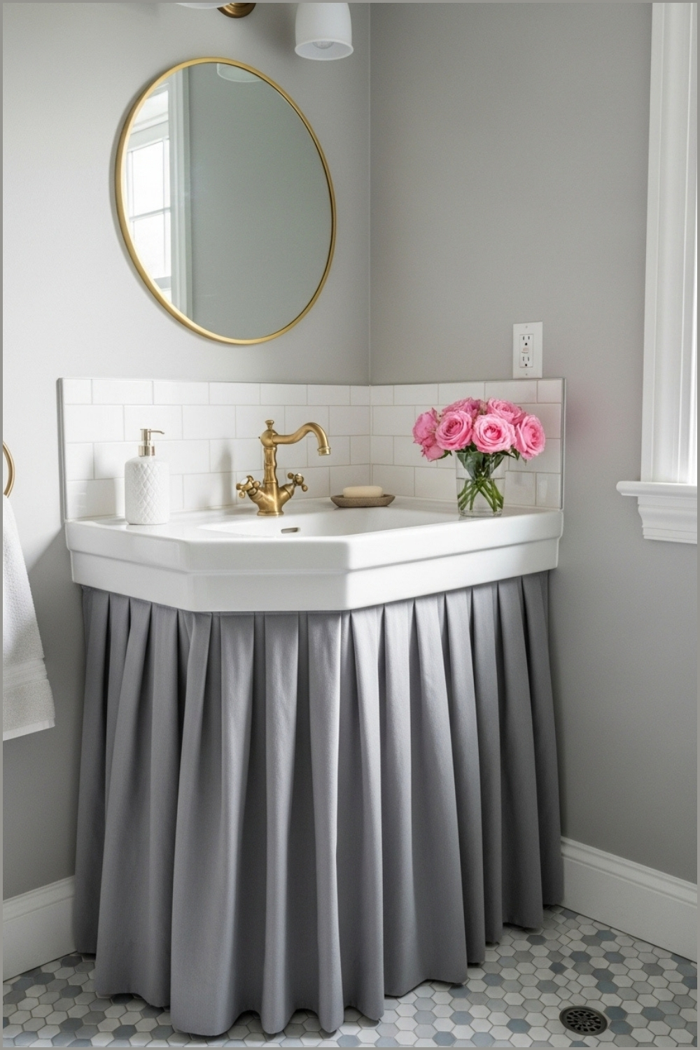 Charming Vintage Style Bathroom With White Corner Sink