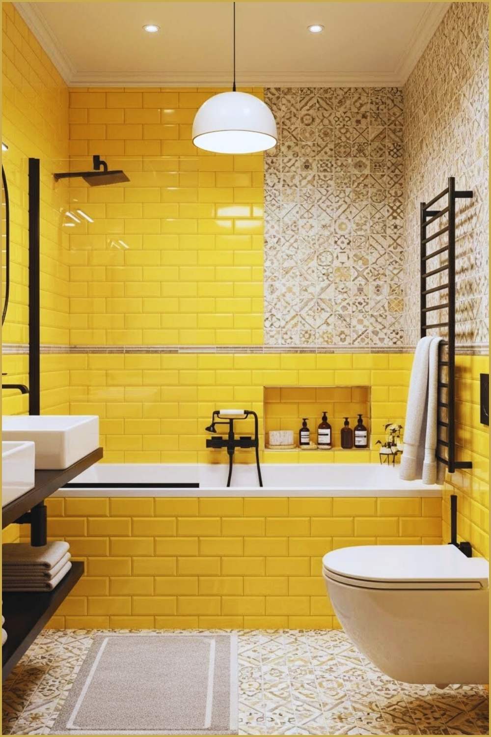 Cheerful Bathroom Design Features Bright Yellow