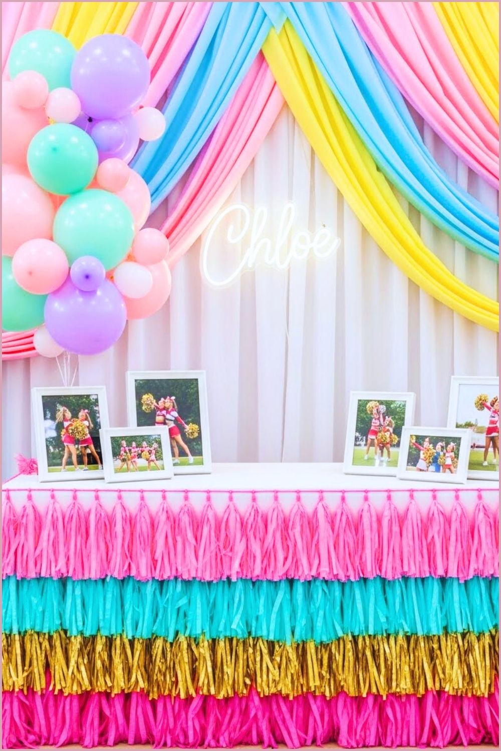 Cheerleading Senior Night Table Decorated With Colorful