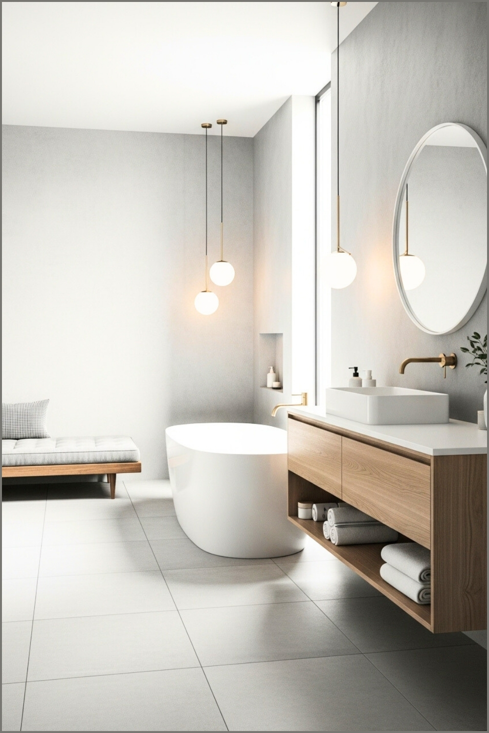 Chic Minimalist Bathroom With Smooth Grey Walls