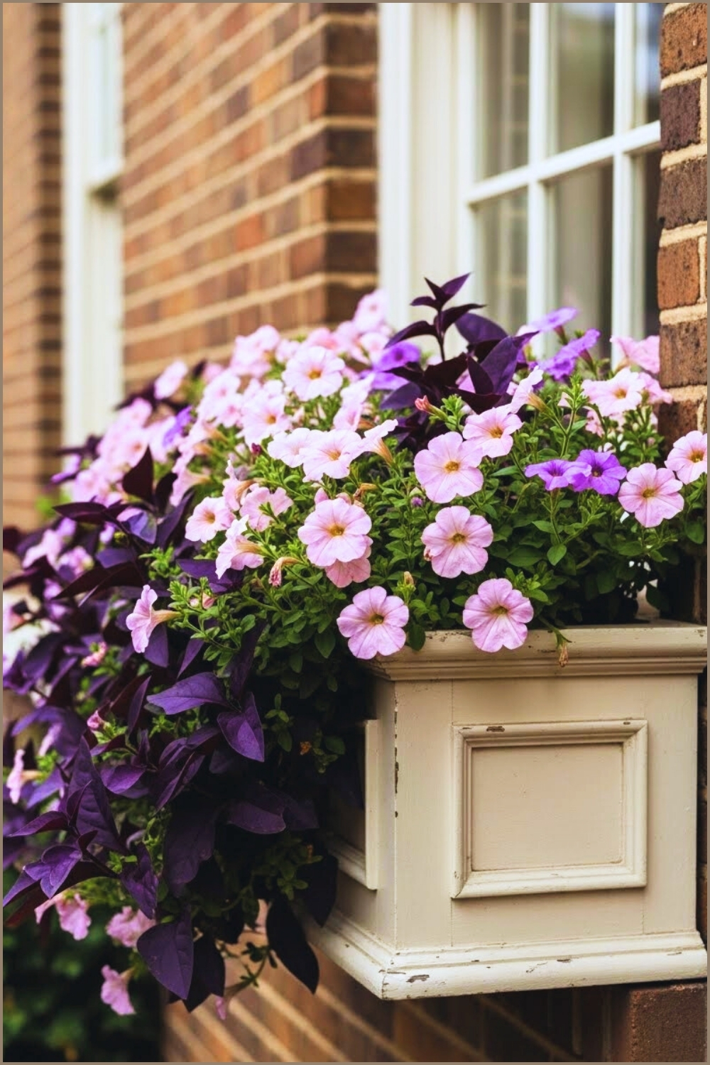 Classic Brick Townhouse Exterior Aged Cream Painted Window