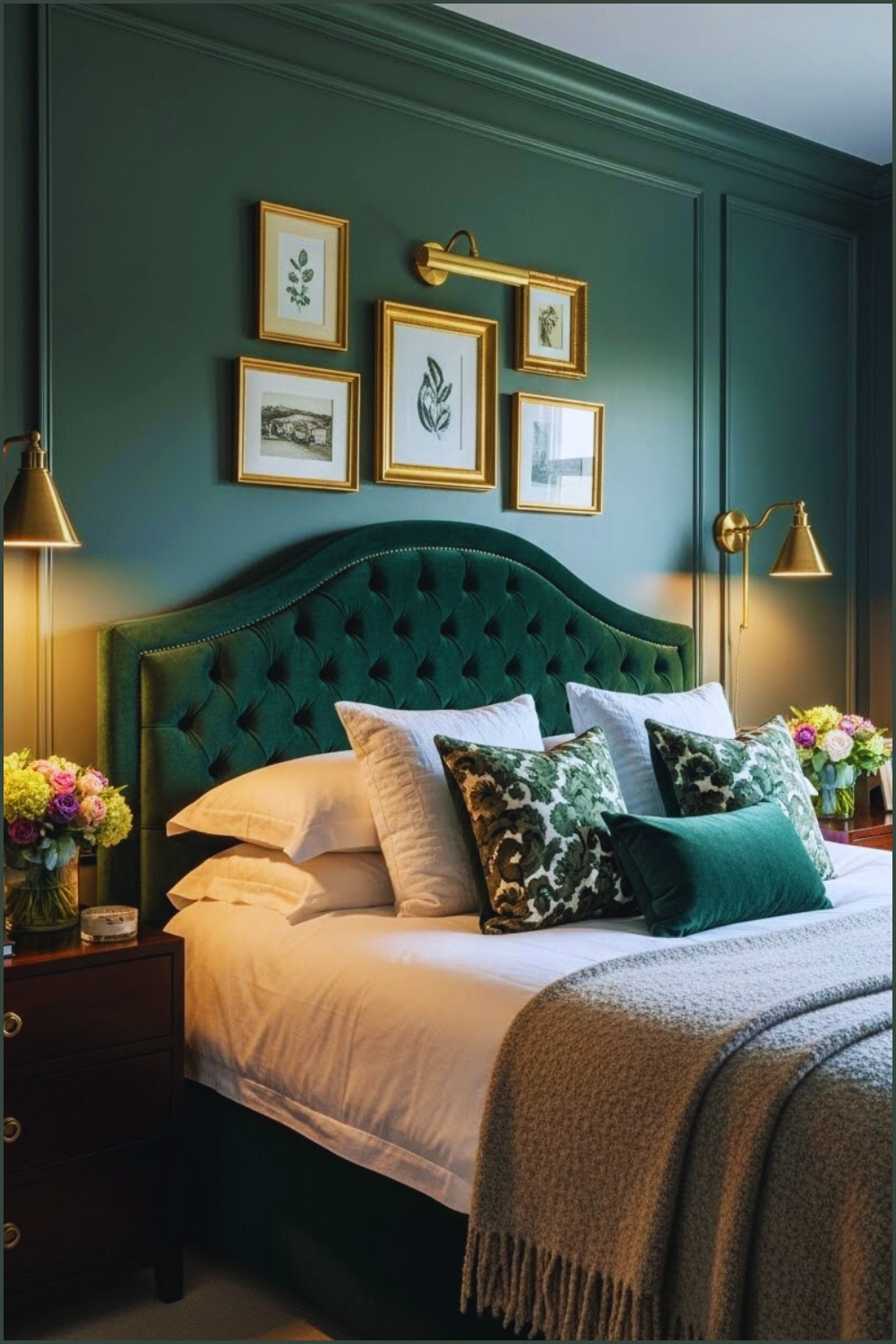 Classic Luxury Bedroom Interior Deep Emerald Green Walls