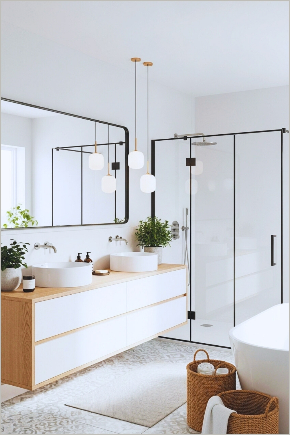 Clean Scandinavian Modern Bathroom With Floating Light Wood
