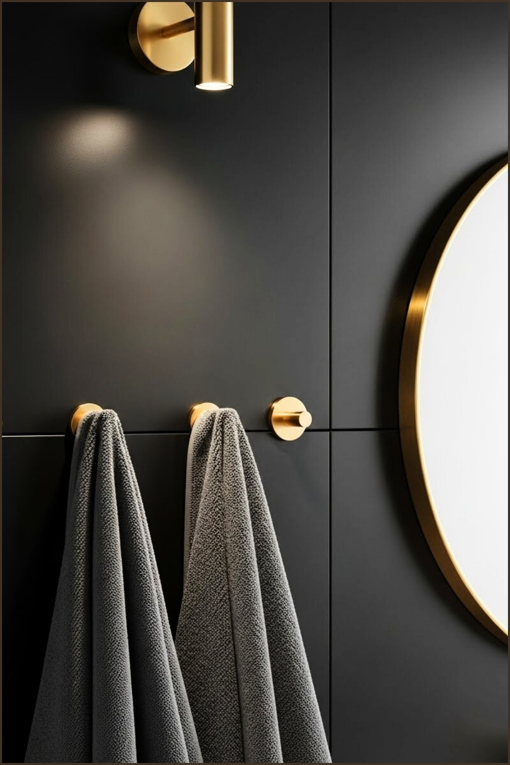 Close-up Luxury Bathroom Detail, Matte Black Wall Panels