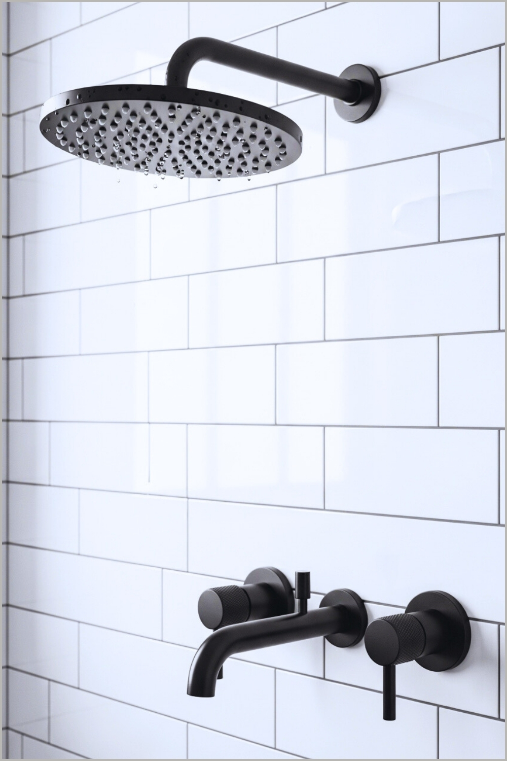 Close-up Shot Of Matte Black Shower Fixtures Against Glossy