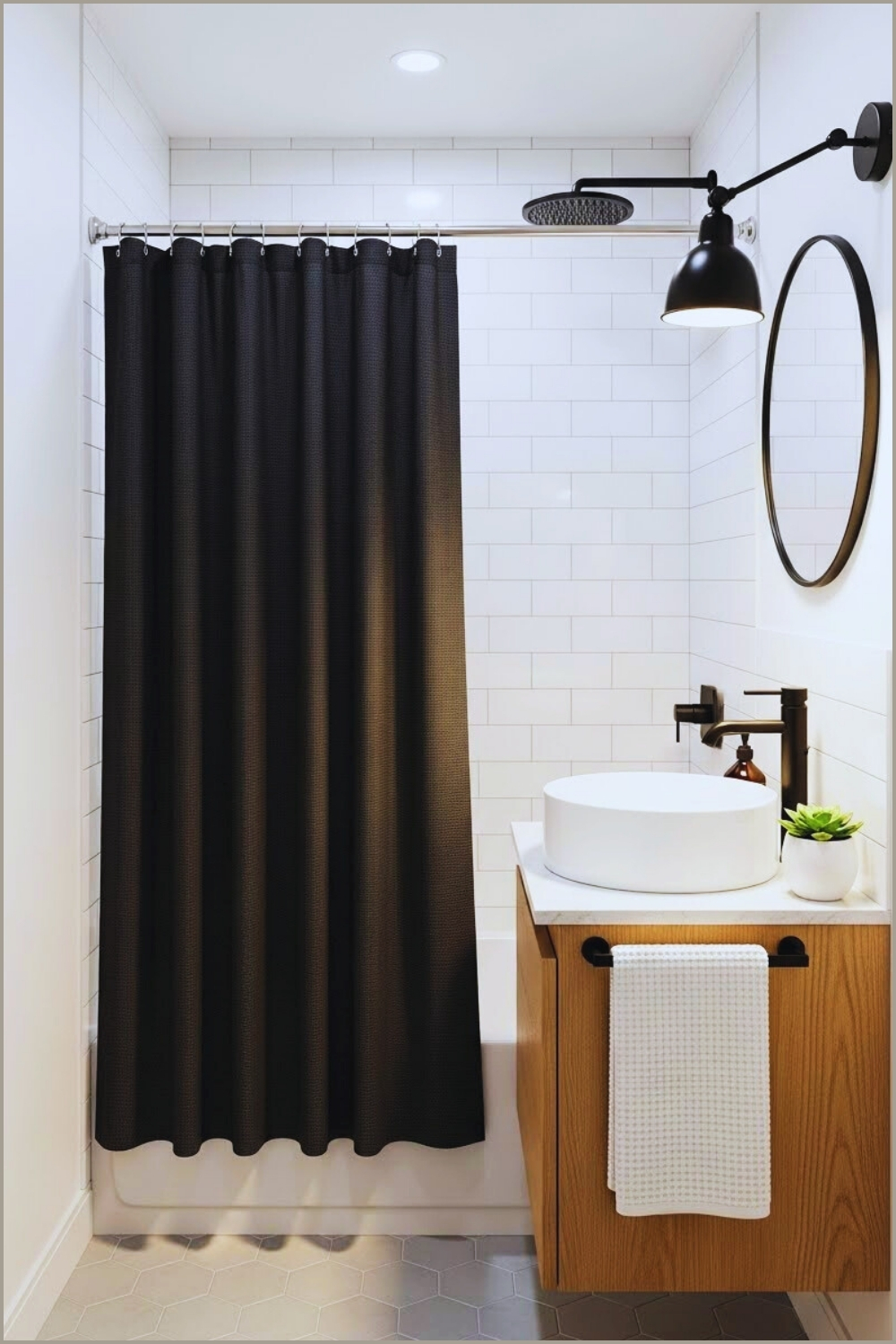 Compact Modern Bathroom Design, White Subway Tiles