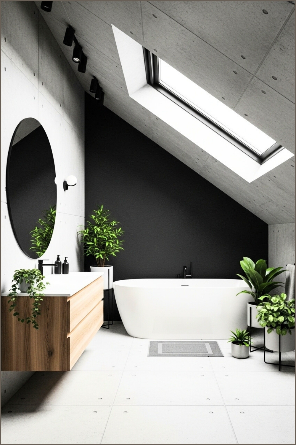 Contemporary Attic Bathroom With Concrete Walls