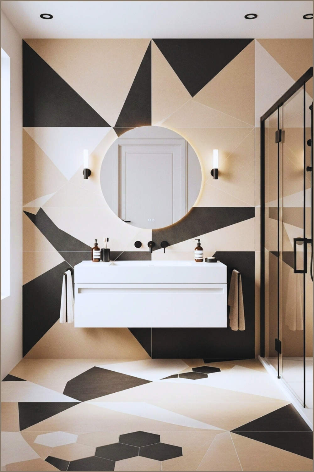 Contemporary Bathroom With Bold Geometric Tile Design